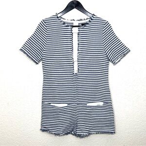 Pfeiffer the Label Blue and White Striped Romper Frayed Hems Cotton Size XS